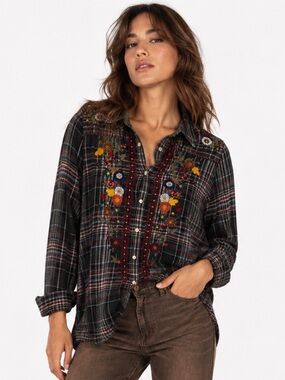 Johnny Was 3 J Workshop Floral Embroidery button down size small